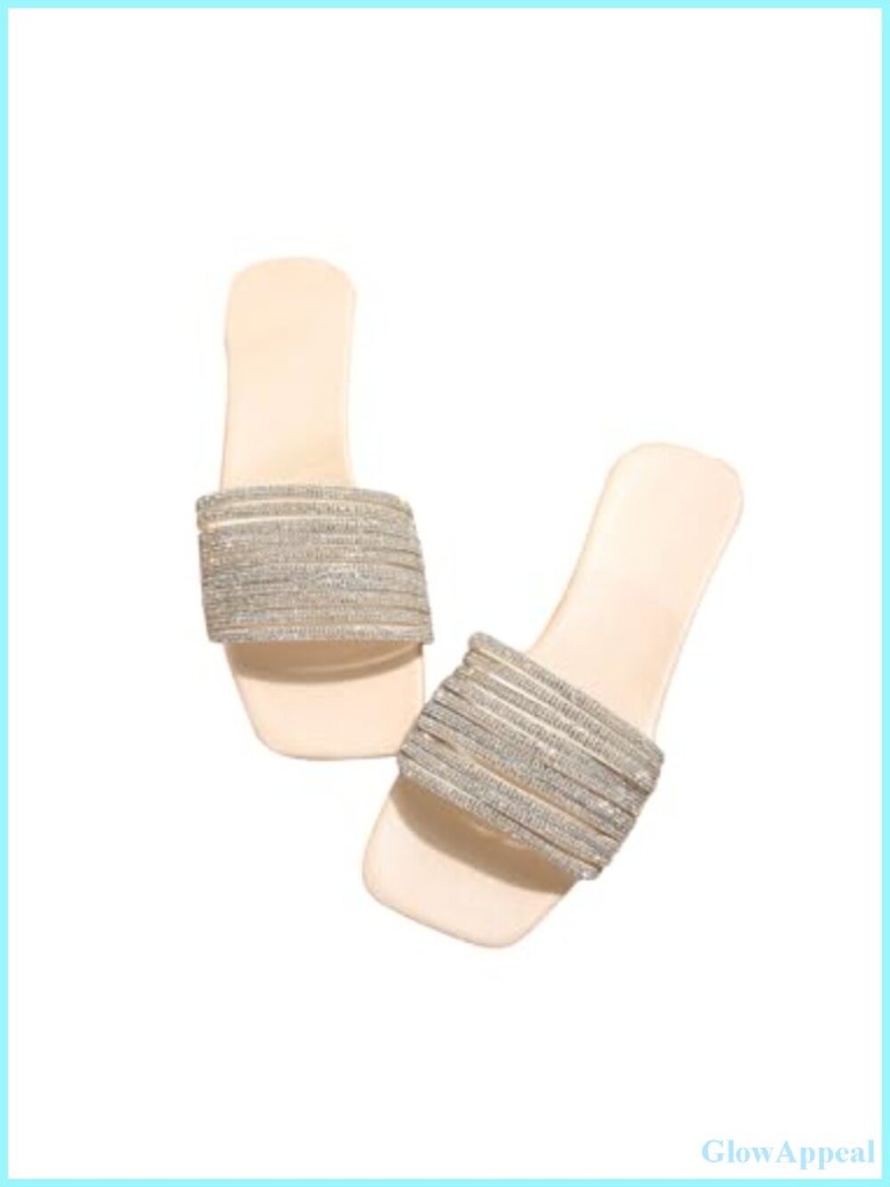 Rhinestone Sparkly Slide Sandals Square Open Toe Flats for Wedding Party